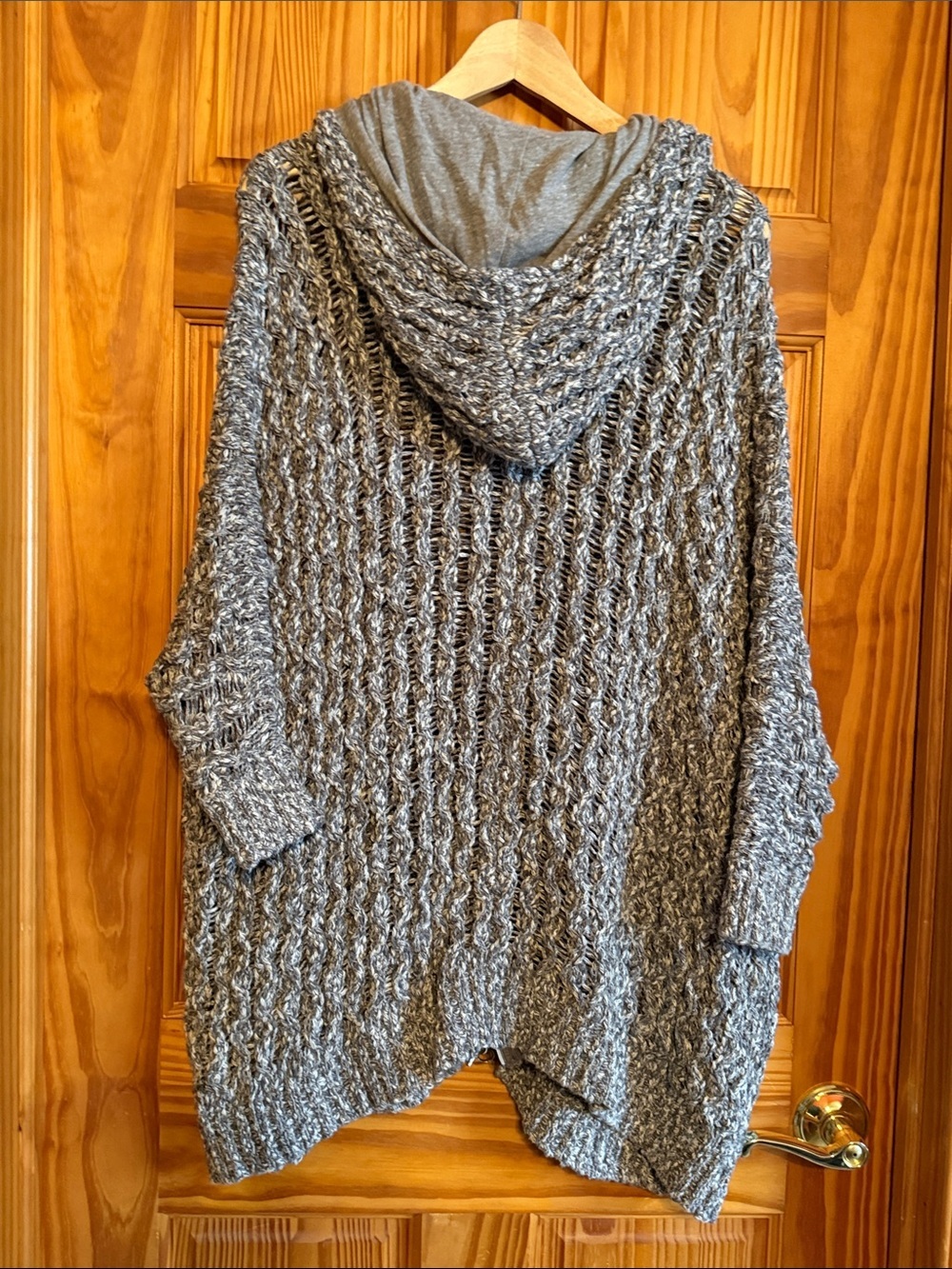Free People Gray Marled Open-Knit Hooded Zip Cardigan - Picture 7 of 7